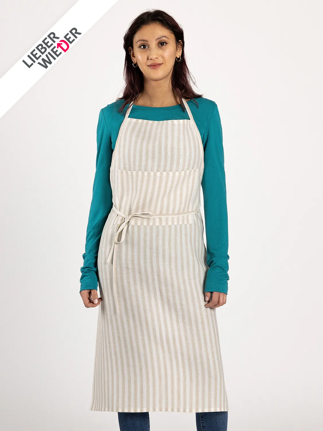 Gestreifte Küchenschürze aus Bio-Leinen