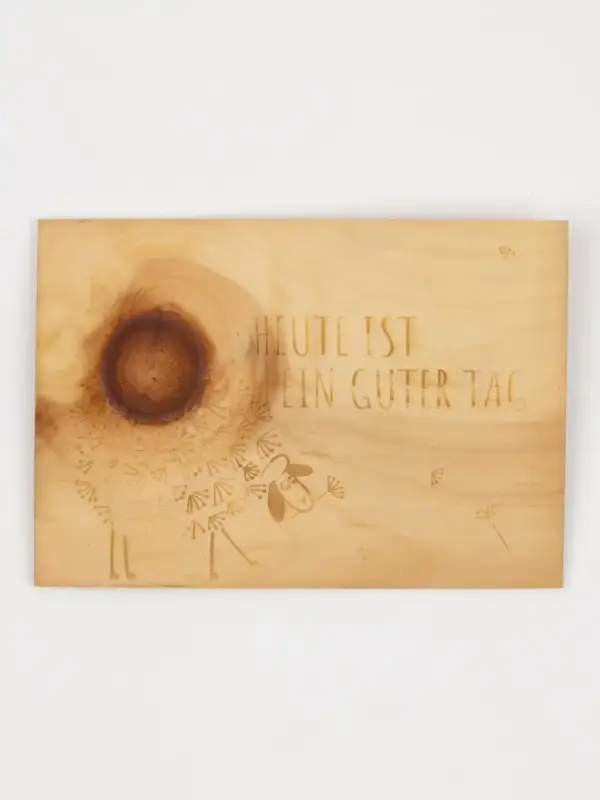 Postkarte aus Zirbenholz - Heute ist ein guter Tag