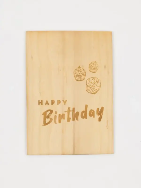 Postkarte aus Zirbenholz - Happy Birthday