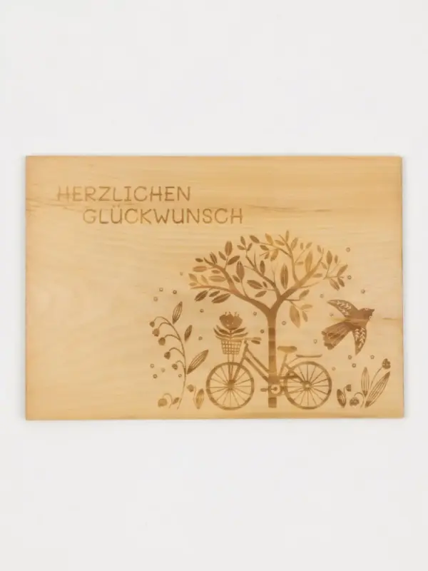 Postkarte aus Zirbenholz - Herzlichen Glückwunsch