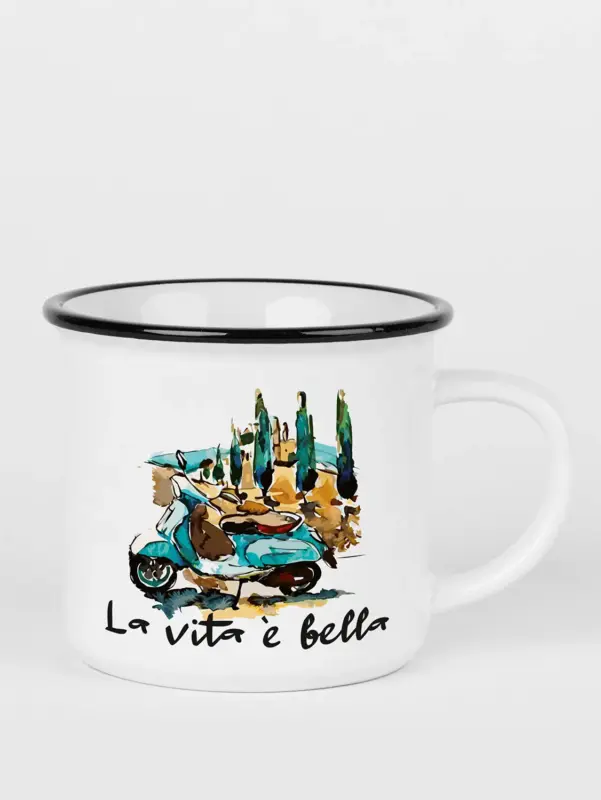 Keramiktasse mit Rand – La vita è bella