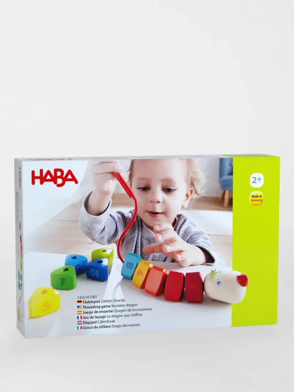 Fädelspiel aus Holz - Zahlendrache