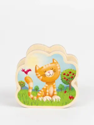 Babyrassel aus Holz - Katze