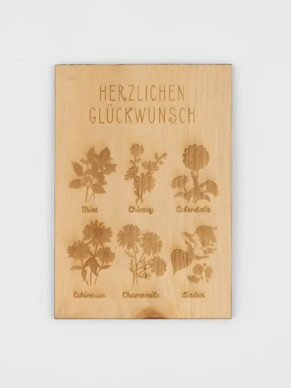 Postkarte aus Zirbenholz – Herzlichen Glückwunsch